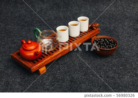 Chinese tea ceremony Asian wooden table board Chinese tea ceremony Asian wooden table board 56980326