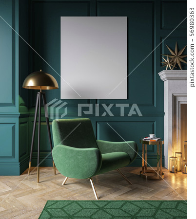 Classic Green Interior With Armchair Stock Illustration