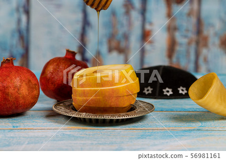 Apple and honey, traditional food of jewish New 56981161