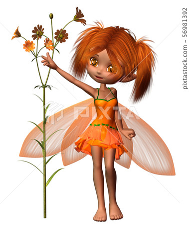Pretty Toon Fairy with Orange Flowers Pretty Toon Fairy with Orange Flowers 56981392