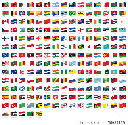 All national world waving flags with names - high quality vector flag isolated on white background All national world waving flags with names - high quality vector flag isolated on white background 56983119
