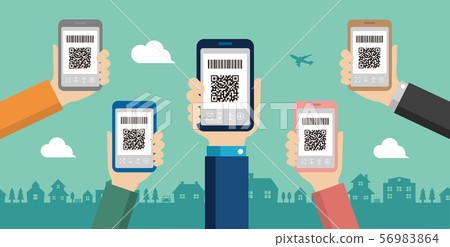 QR代碼支付/條形碼支付/智能手機支付智能手機屏幕手持式例證背景橫幅 56983864