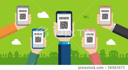 QR code payment / Bar code payment / Smartphone payment Smartphone screen Hand-held illustration Background banner 56983875