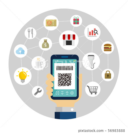 QR code payment / Bar code payment / Smartphone payment Image illustration Circular banner QR code payment / Bar code payment / Smartphone payment Image illustration Circular banner 56983888