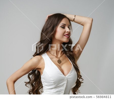 Model with perfect body advertises sexy lingerie 56984811