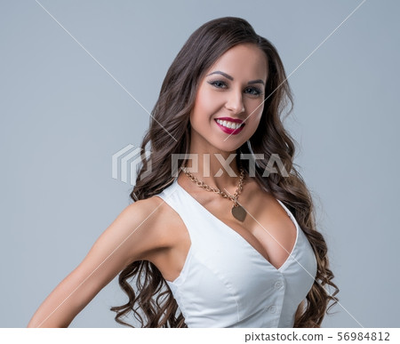 Advertising underwear. Model in vest and panties 56984812
