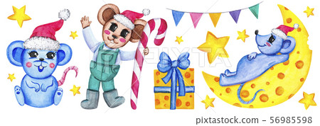 Set of watercolor Christmas elements. Garland 56985598
