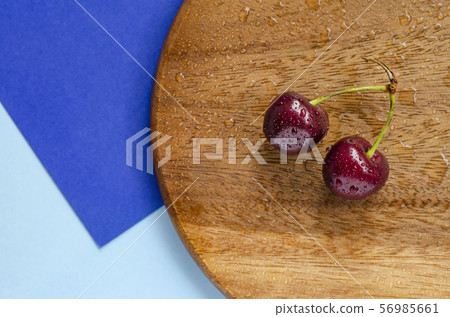 Ripe cherry, top view. Geometry. Summer berry. Ripe cherry, top view. Geometry. Summer berry. 56985661