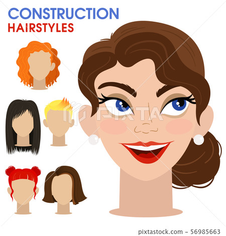 Playful girl. Woman face constructor. Cartoon Playful girl. Woman face constructor. Cartoon 56985663