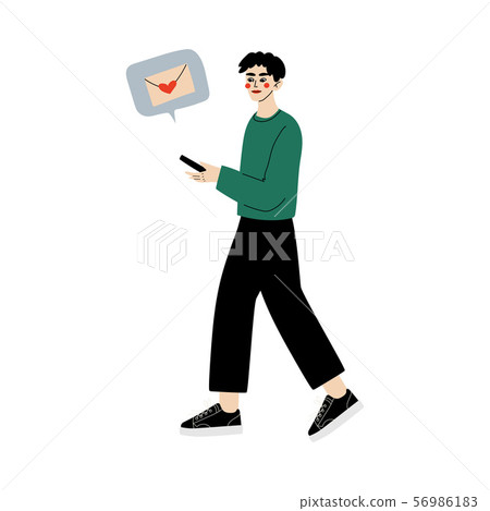 Young Man Using Mobile Application for Dating or Searching for Romantic Partner, Online Dating Young Man Using Mobile Application for Dating or Searching for Romantic Partner, Online Dating 56986183