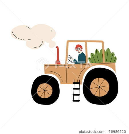 Male Farmer Driving Tractor with Seedlings Agricultural Worker at Farm Vector Illustration Male Farmer Driving Tractor with Seedlings Agricultural Worker at Farm Vector Illustration 56986220