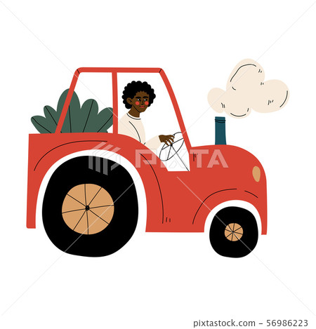Male African American Farmer Driving Tractor with Seedlings Vector Illustration Male African American Farmer Driving Tractor with Seedlings Vector Illustration 56986223