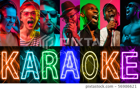 African-american and caucasian jazz musicians singing a song 56986621