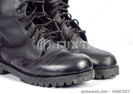 Black Leather combat boot or Army Boots on white. Black Leather combat boot or Army Boots on white. 56987857