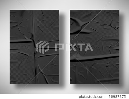 Black bad glued paper with wrinkles and folds 56987875