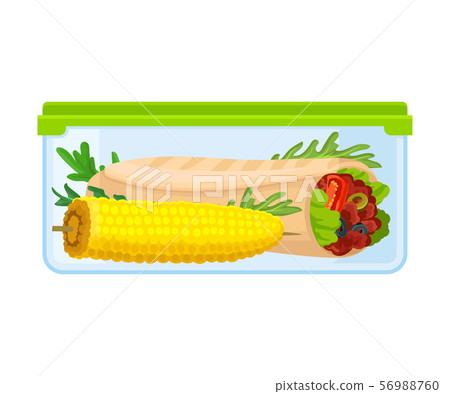 Roll with meat and vegetables in a container. Vector illustration on a white background. Roll with meat and vegetables in a container. Vector illustration on a white background. 56988760