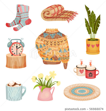 Set of cozy things. Vector illustration on a white background. 56988874