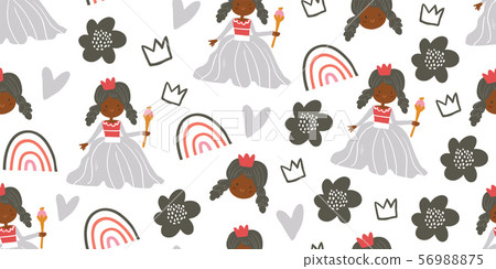 Childish seamless pattern with princess, castle Childish seamless pattern with princess, castle 56988875
