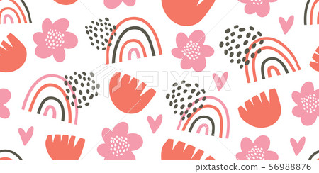 Seamless pattern with rainbows, hearts, flowers 56988876
