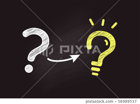 Inspiration from question marks, changes to light bulbs, blackboard image of problem solving Inspiration from question marks, changes to light bulbs, blackboard image of problem solving 56989537
