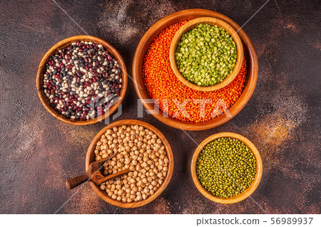 Assortment of Legumes - lentils, peas, mung, Assortment of Legumes - lentils, peas, mung, 56989937