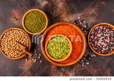 Assortment of Legumes - lentils, peas, mung, Assortment of Legumes - lentils, peas, mung, 56989938