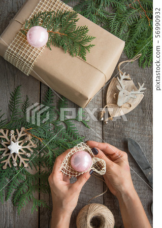 Christmas holiday. Still life of giftbox, decor. 56990932