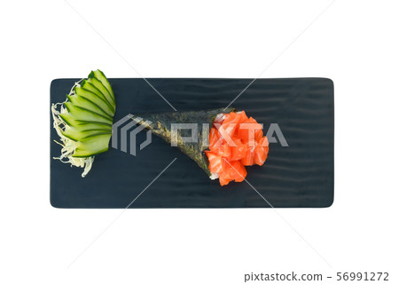 Salmon sashimi temaki roll. Japanese sea food Salmon sashimi temaki roll. Japanese sea food 56991272