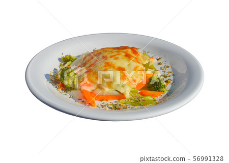 Tasty salmon lasagna with vegetables as a side Tasty salmon lasagna with vegetables as a side 56991328