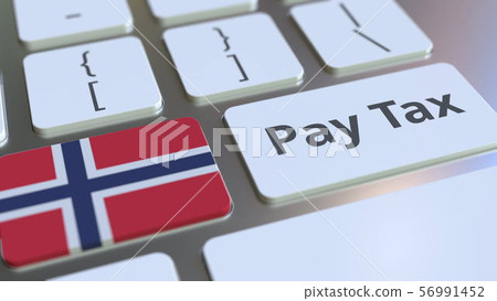PAY TAX text and flag of Norway on the computer keyboard. Taxation related conceptual 3D rendering 56991452