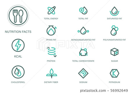 Nutrition facts in product and Food science & Research content icon style. 56992649