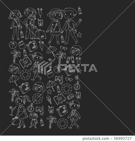 Vector pattern with travel and beach icons. Vector pattern with travel and beach icons. 56993727