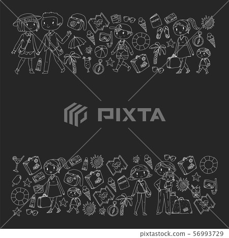 Vector pattern with travel and beach icons. Vector pattern with travel and beach icons. 56993729