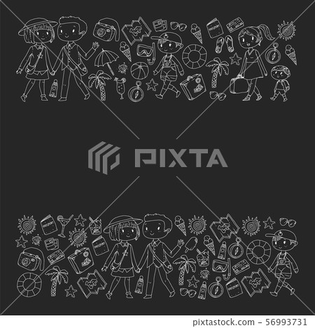 Vector pattern with travel and beach icons. Vector pattern with travel and beach icons. 56993731
