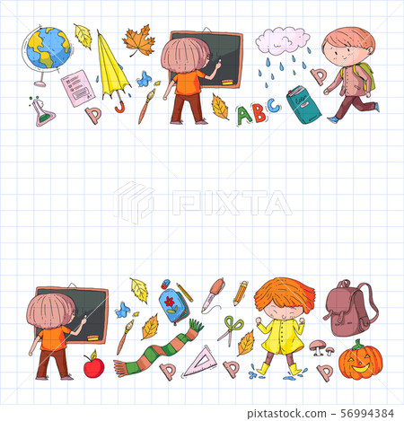 Back to school vector pattern. Education icons for children. 56994384