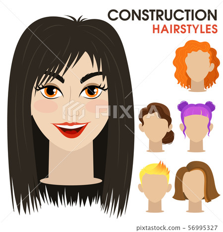 Mysterious girl. Woman face constructor. Cartoon Mysterious girl. Woman face constructor. Cartoon 56995327