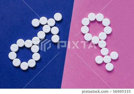 Sign of man and woman from pills. Gender 56995335