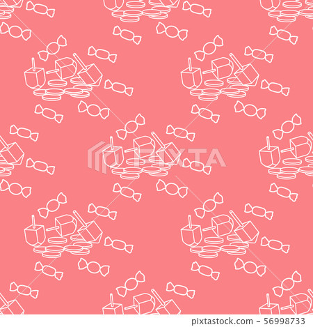 Seamless pattern with dreidel, coins, sweets Seamless pattern with dreidel, coins, sweets 56998733