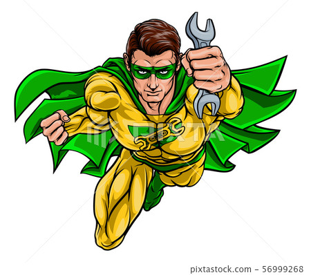 Mechanic Plumber Superhero Holding Wrench Spanner Mechanic Plumber Superhero Holding Wrench Spanner 56999268