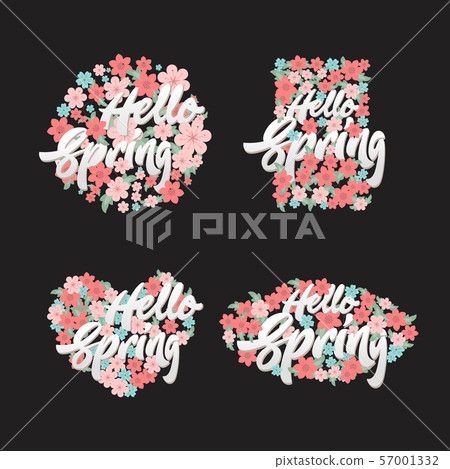 Hello Spring Lettering with Flowers Elements Hello Spring Lettering with Flowers Elements 57001332