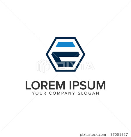 letter E hexagonal logo design concept template. 57001527