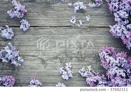 Lilac flowers on wooden background.Beautiful 57002311