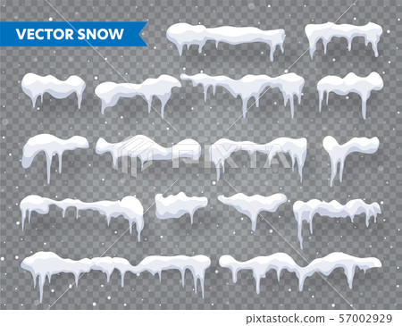 Snow, ice cap with shadow set. Snowfall with snowflakes. Winter season. Isolated on transparent Snow, ice cap with shadow set. Snowfall with snowflakes. Winter season. Isolated on transparent 57002929