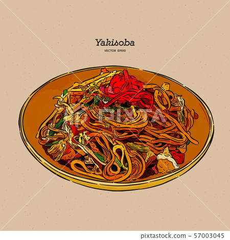 Yakisoba, stir-fried noodle with meat and 57003045