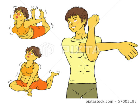 做瑜伽健身的套胖的女性和男性輔導員 57003193