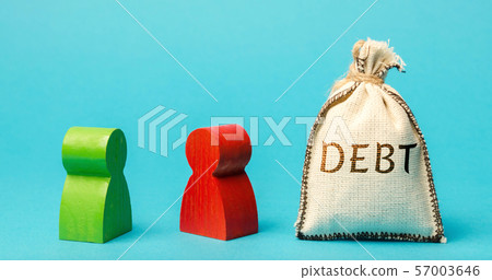 Two businessmen are standing near a money bag Two businessmen are standing near a money bag 57003646