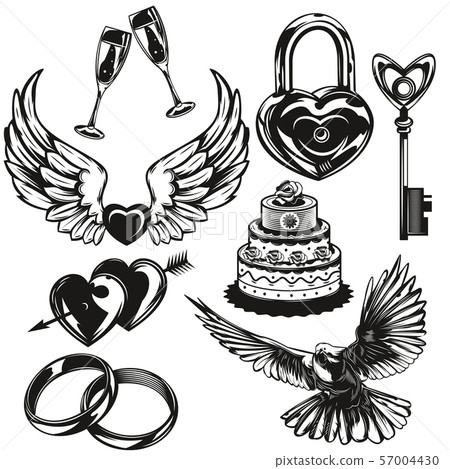 Set of love and wedding elements - Stock Illustration [57004430] - PIXTA