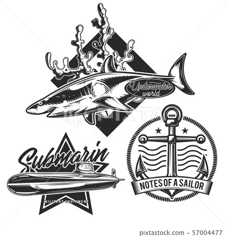 Set of underwater stuff vintage emblems Set of underwater stuff vintage emblems 57004477