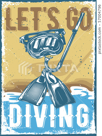 diving equipment on vintage background. diving equipment on vintage background. 57004796