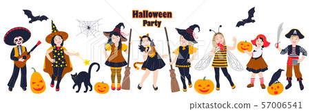 Kids in Costumes at Halloween Party Kids in Costumes at Halloween Party 57006541